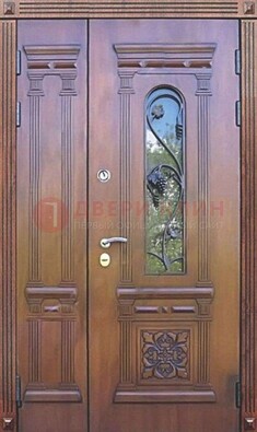 Железная коричневая филенчатая дверь с виноритом и МДФ ДВТ-85 в Челябинске