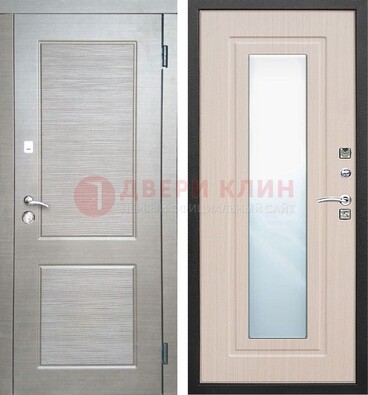 Светлая металлическая филенчатая дверь и МДФ Белый дуб с зеркалом ДЗ-104 в Челябинске
