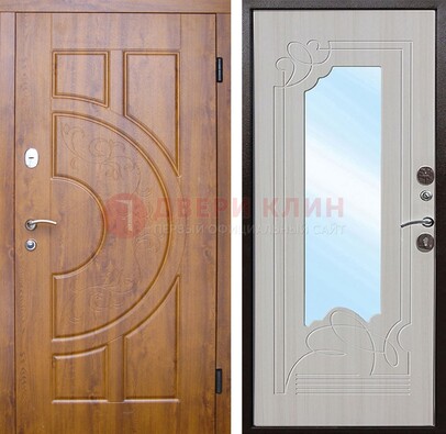 Коричневая металлическая дверь c МДФ с узором и зеркалом ДЗ-105 в Челябинске
