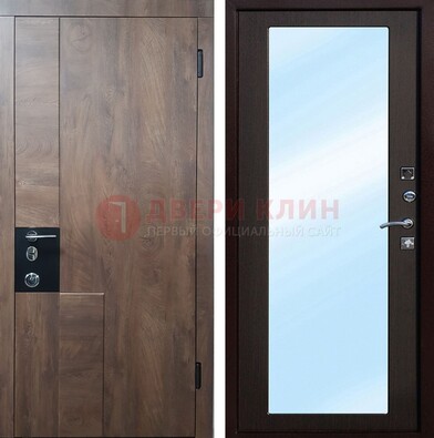 Коричневая металлическая дверь c МДФ с зеркалом ДЗ-106 в Челябинске