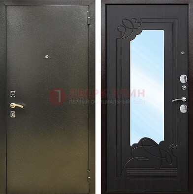 Железная темная дверь c порошковым напылением и МДФ с узором и зеркалом ДЗ-111 в Челябинске