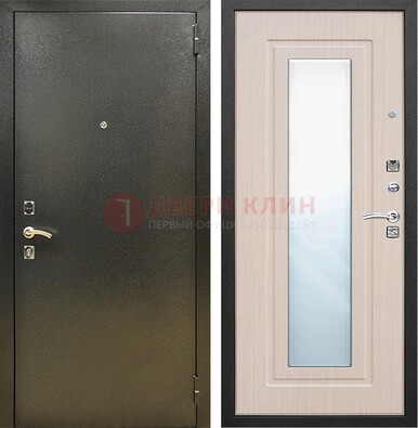 Входная темная дверь c порошковым покрытием и МДФ Белый дуб и зеркалом ДЗ-112 в Челябинске
