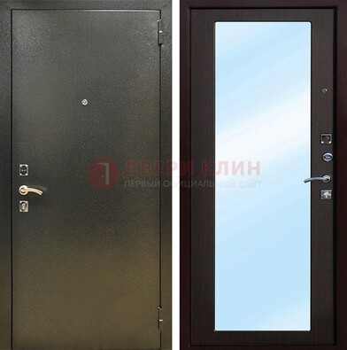 Входная темно-серая дверь c порошковым покрытием и МДФ с зеркалом ДЗ-114 в Челябинске