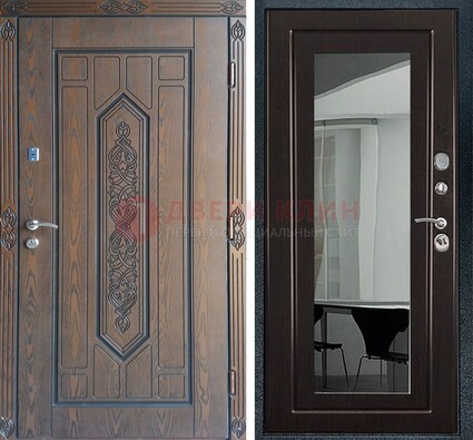 Уличная коричневая дверь c виноритом и МДФ Венге с зеркалом ДЗ-116 в Челябинске