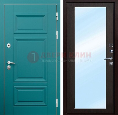 Зеленая входная дверь терморазрыв c виноритом и МДФ с зеркалом ДЗ-122 в Челябинске
