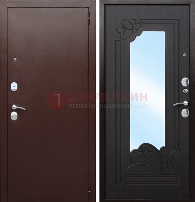 Коричневая стальная дверь с зеркалом ДЗ-18 в Челябинске