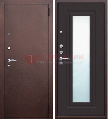 Коричневая металлическая дверь с зеркалом ДЗ-43 в Челябинске