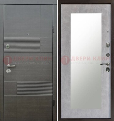 Серая входная дверь с МДФ панелью и зеркалом внутри ДЗ-51 в Челябинске