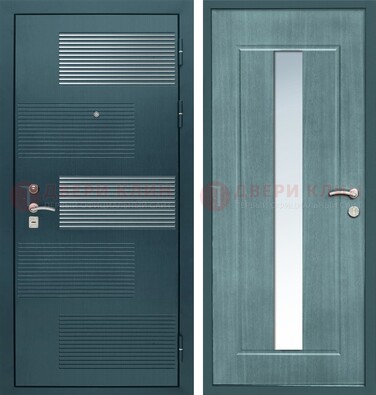 Входная дверь с зеркальной вставкой внутри с голубым МДФ с зеркалом ДЗ-71 в Солнечногорске
