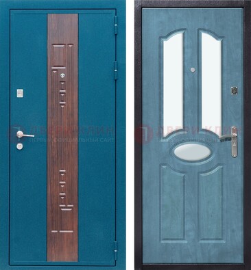 Голубая металлическая дверь МДФ с тремя зеркальными вставками ДЗ-78 в Челябинске