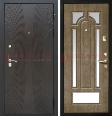 Темная металлическая дверь МДФ с различными зеркальными вставками внутри ДЗ-82 в Мурино