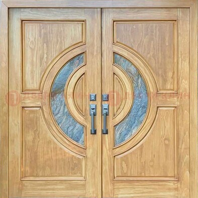 Двухстворчатая металлическая дверь с витражом ВЖ-11 в Челябинске